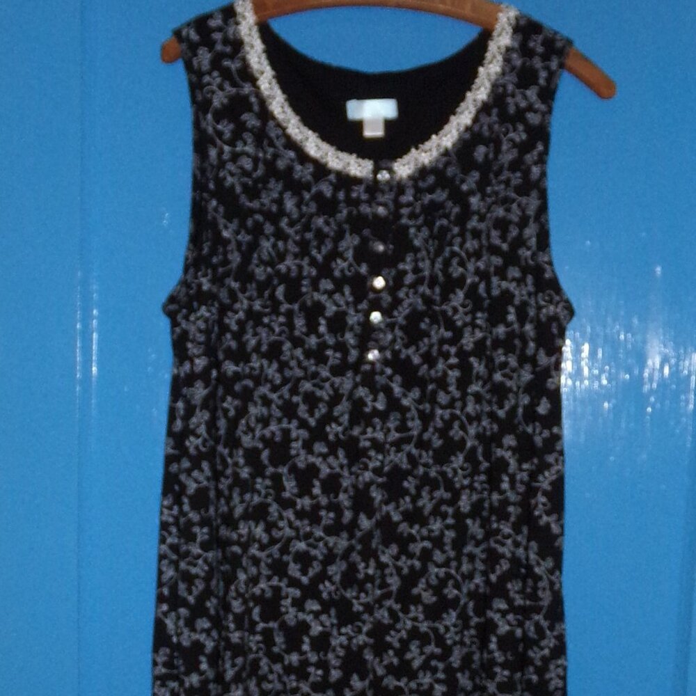 New Celestial Dreams Lined Black & White Floral Vine Dress - No Tags - LG